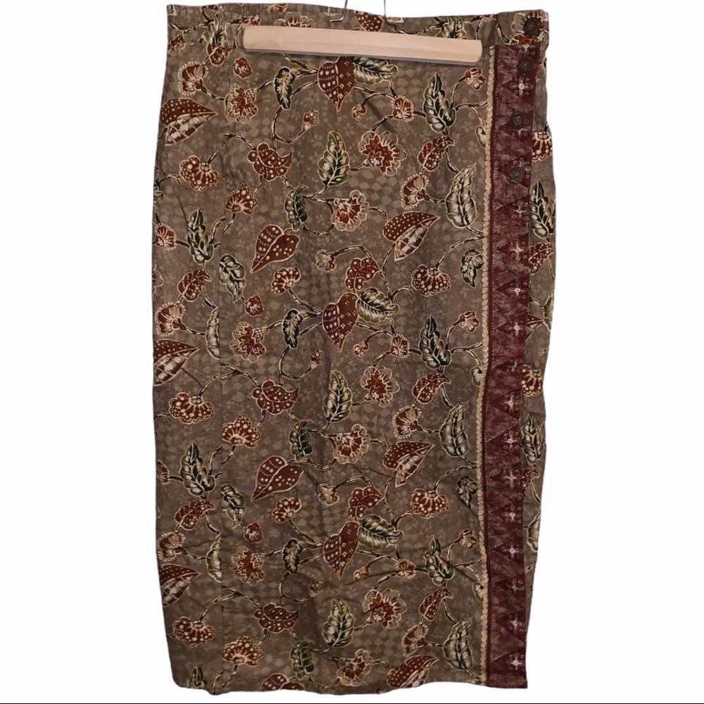 Vintage 90s Brown Paisley Leaf Print Maxi Skirt Jantzen Classics